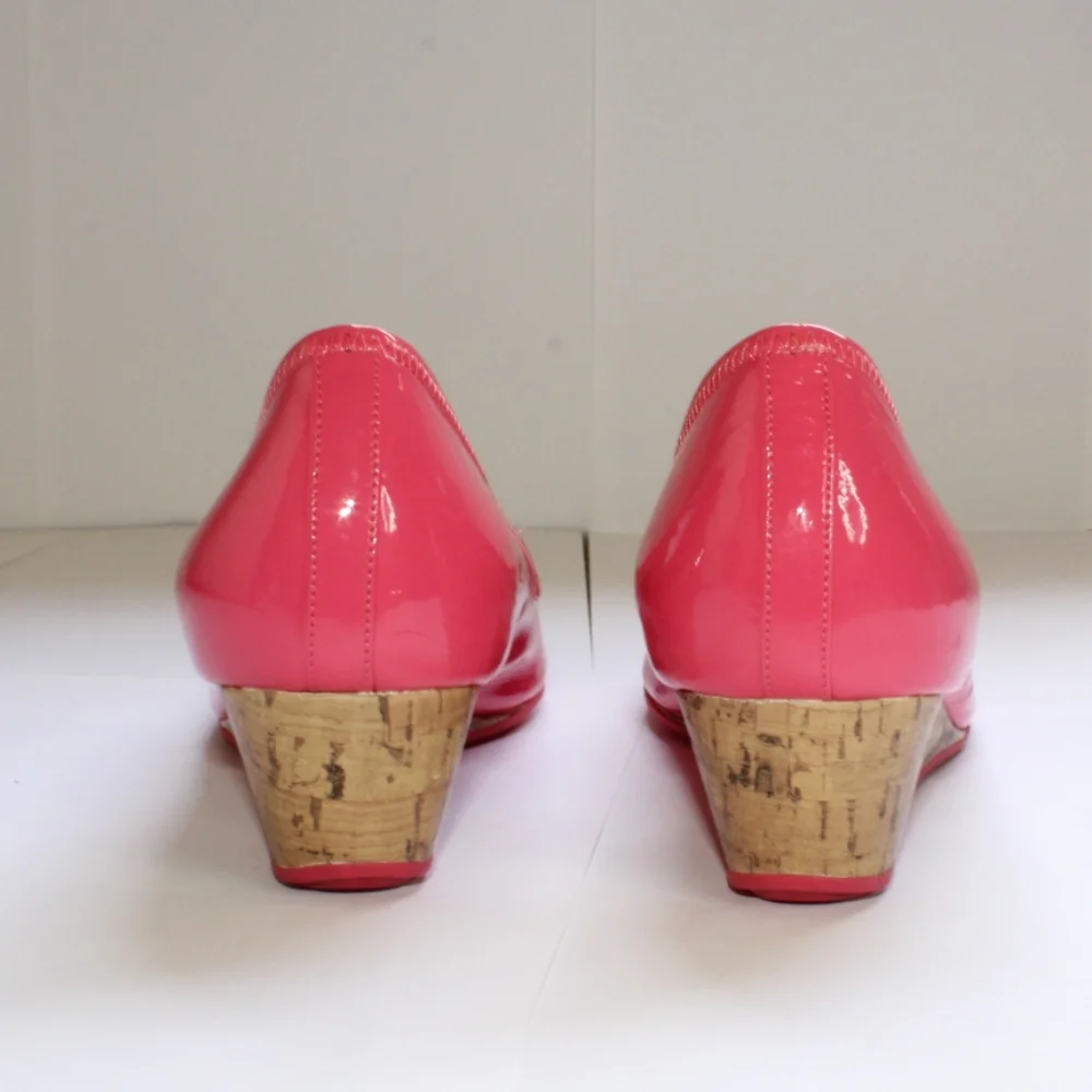 Cole Haan Pink Patent Leather Peep-Toe Wedges with Cork Heel - Picture 8 of 16